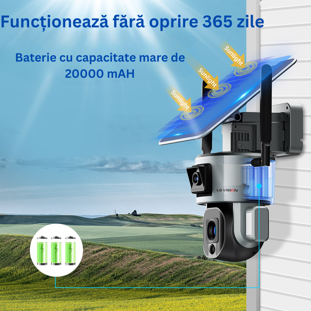 Camera de supraveghere Milmatt, 4G 4K Ultra HD, Dual Camera 4MP+4MP, 10X Optical ZOOM, Incarcare Solara, Rotire Din Aplicatie, Rezistenta La Apa IP 66 [4]