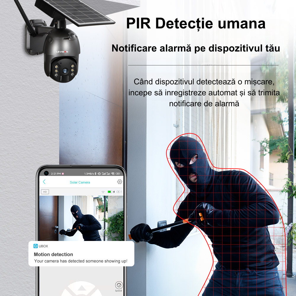 Camera de supraveghere Milmatt, 4G, HD, 3MP, Incarcare cu panou Solar, Rotire Din Aplicatie, PIR, alarma, comunicare bidirectionala, Rezistenta La Apa IP 66 [6]