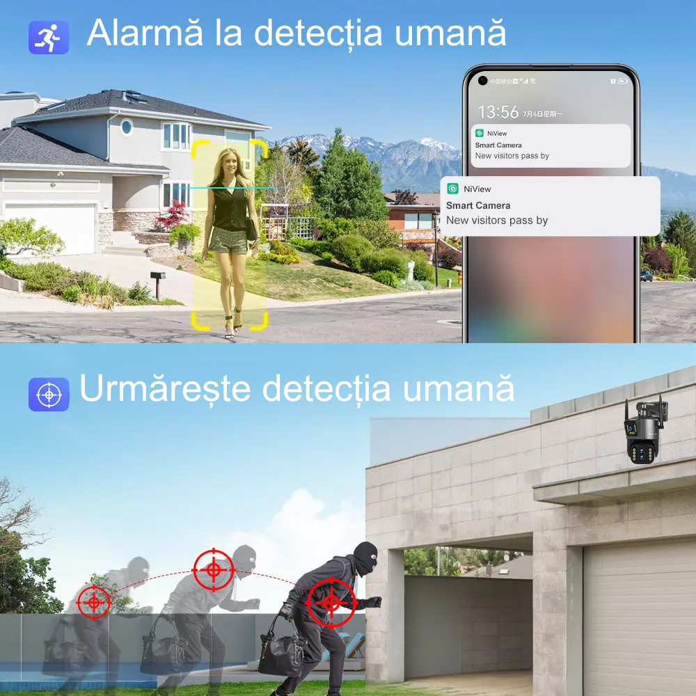 Camera de supraveghere Milmatt, WI-FI, Ultra HD, lentile triple, 4MP HD, 10X Optical ZOOM, Rotire Din Aplicatie, PTZ, Rezistenta La Apa IP 66 [3]