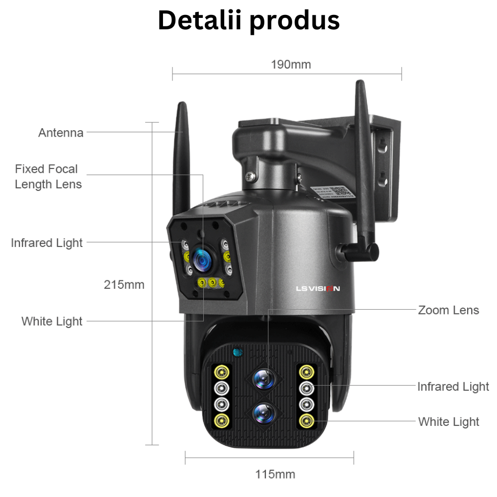 Camera de supraveghere Milmatt, WI-FI, Ultra HD, lentile triple, 4MP HD, 10X Optical ZOOM, Rotire Din Aplicatie, PTZ, Rezistenta La Apa IP 66 [10]