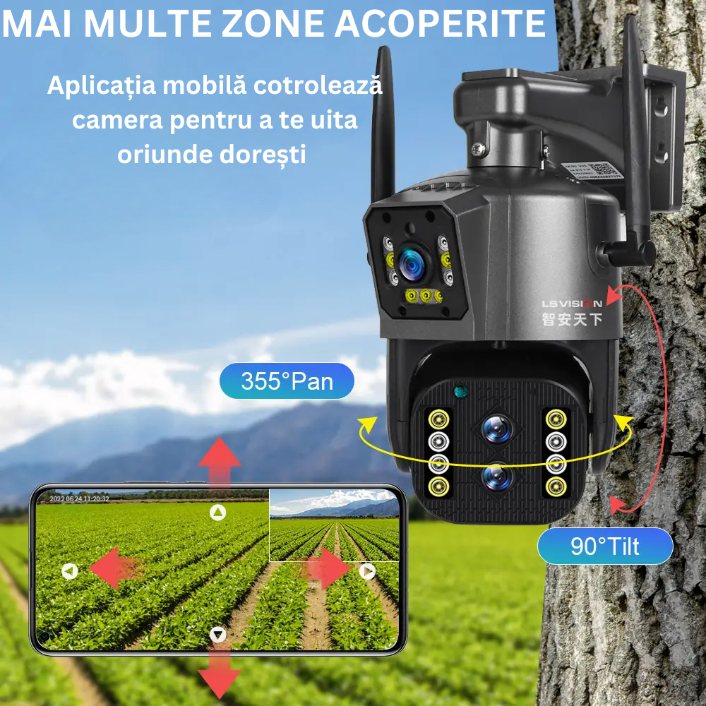 Camera de supraveghere Milmatt, WI-FI, Ultra HD, lentile triple, 4MP HD, 10X Optical ZOOM, Rotire Din Aplicatie, PTZ, Rezistenta La Apa IP 66 [4]