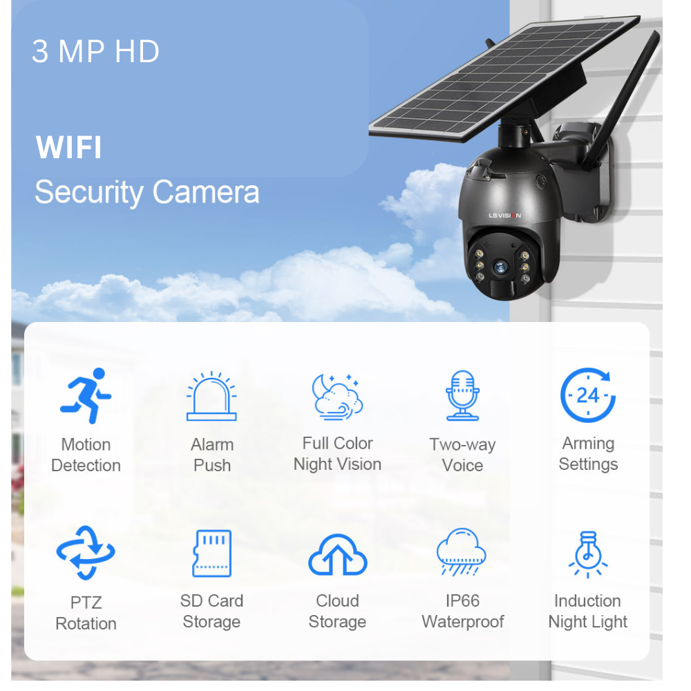 Camera de supraveghere Milmatt, WIFI, HD, 3MP, Incarcare cu panou Solar, Rotire Din Aplicatie, PIR, alarma, comunicare bidirectionala, Rezistenta La Apa IP 66 [3]
