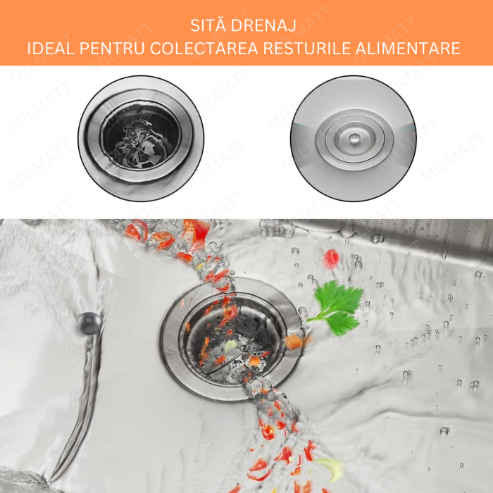 Chiuveta Inox Bucatarie, Milmatt, Premium Workstation cu Accesorii, Tocator Lemn Sapele, Gratar Inox, Cos scurgere, Grilaj Protectie Chiuveta, Silentioasa, Montaj Sub Blat, dimensiune 70x46x23 cm [6]