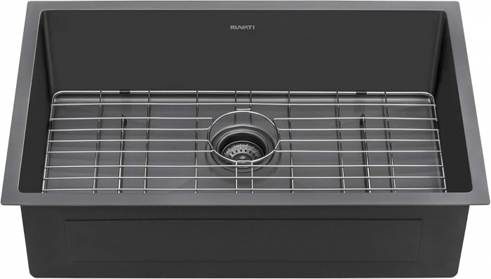 Chiuveta Inox Bucatarie, Milmatt, Premium Workstation cu Accesorii, Tocator Lemn Sapele, Gratar Inox, Cos scurgere, Grilaj Protectie Chiuveta, Silentioasa, Montaj Sub Blat, Negru Metalizat, dimensiune [13]