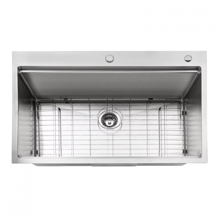 Chiuveta Inox Bucatarie, Milmatt, Premium Workstation cu Accesorii, Tocator Lemn Sapele, Gratar Inox, Cos scurgere, Grilaj Protectie Chiuveta, Silentioasa, Montaj pe Blat, dimensiune 70x46x23 cm [14]