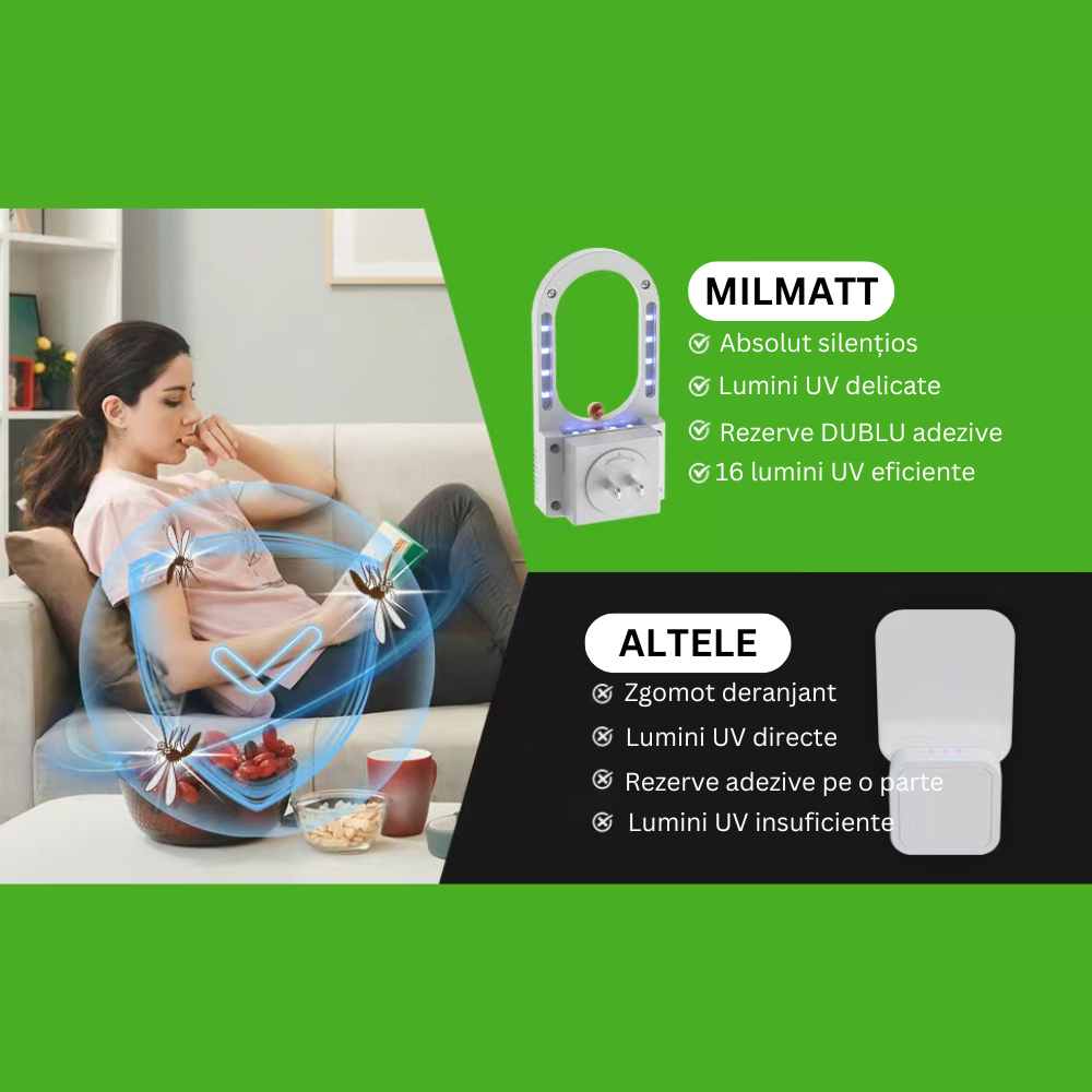 Dispozitiv anti tantari, Milmatt, electric, cu leduri UV, 5 rezerve cu lipici dublu adezive, 68 mm x 140 mm [8]