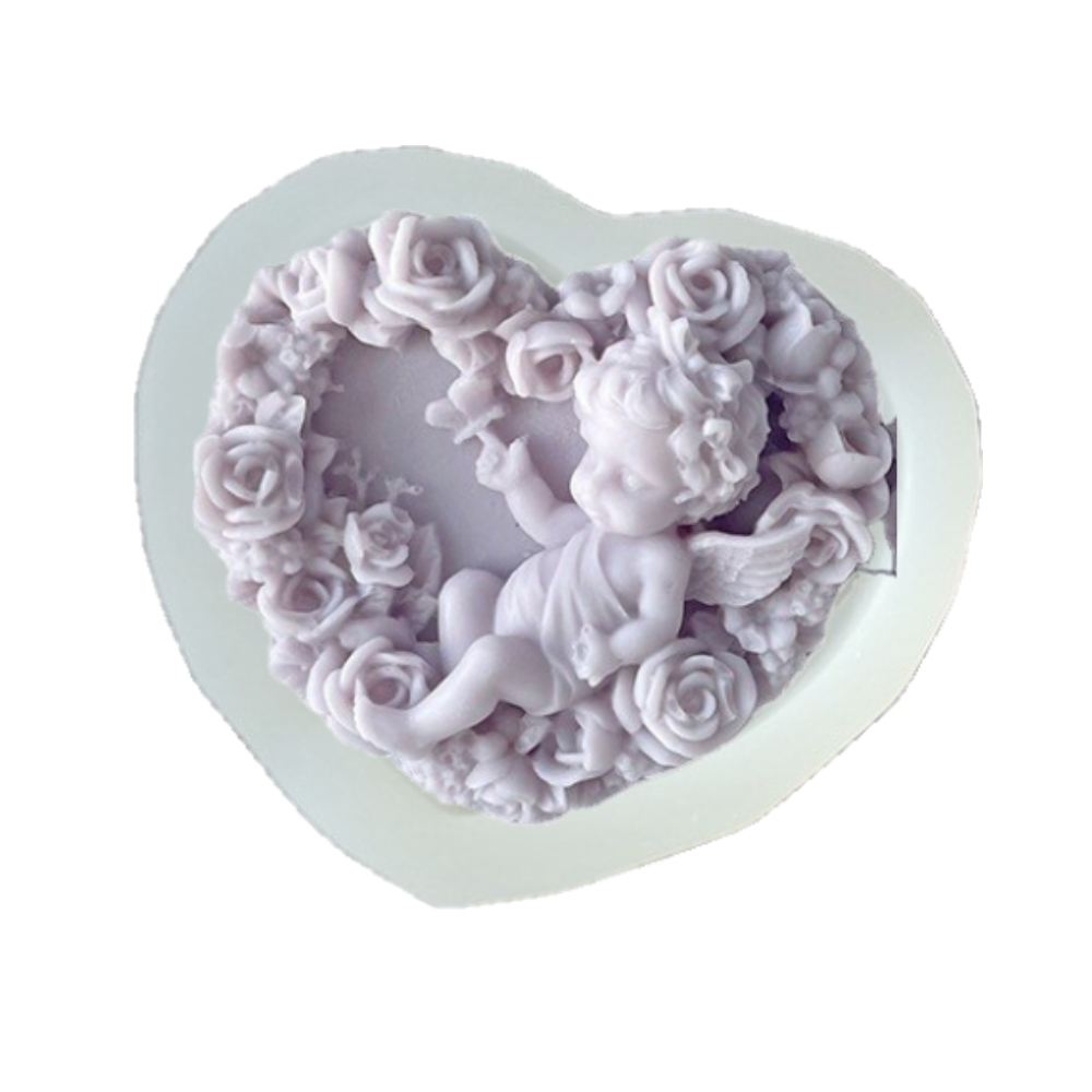 Matrita de silicon, Milmatt, Inima cu ingeras, pentru lumanari, silicon alimentar, non toxic, 90 x 85 x 30 mm [7]