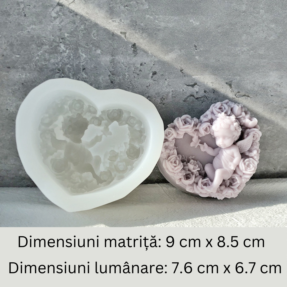 Matrita de silicon, Milmatt, Inima cu ingeras, pentru lumanari, silicon alimentar, non toxic, 90 x 85 x 30 mm [2]