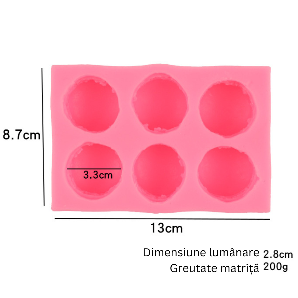 Matrita de silicon, Milmatt, Model 6 Macarons, pentru lumanari, silicon alimentar, non toxic, 130 x 87 mm [10]
