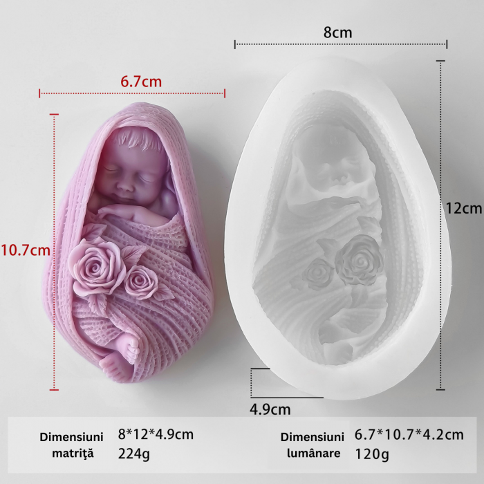 Matrita de silicon, Milmatt, Model Bebelus Infasat, pentru lumanari, silicon alimentar, non toxic [5]