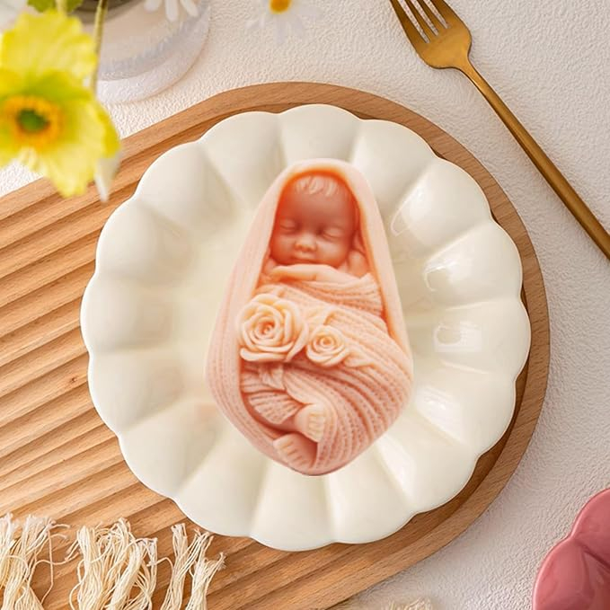 Matrita de silicon, Milmatt, Model Bebelus Infasat, pentru lumanari, silicon alimentar, non toxic [6]