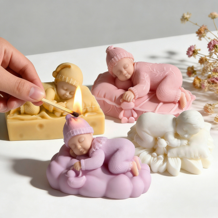 Matrita de silicon, Milmatt, Model Bebelus fetita pe norisor, pentru lumanari, silicon alimentar, non toxic [6]