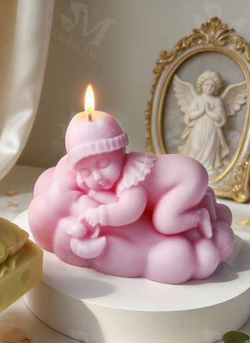 Matrita de silicon, Milmatt, Model Bebelus fetita pe norisor, pentru lumanari, silicon alimentar, non toxic [5]