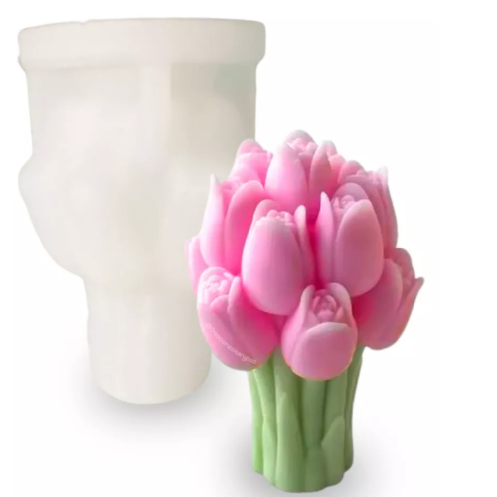 Matrita de silicon, Milmatt, Model Buchet Lalele, pentru lumanari, silicon alimentar, non toxic, 75 x 70 x 107 mm [6]