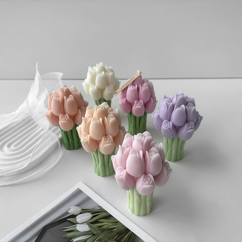 Matrita de silicon, Milmatt, Model Buchet Lalele, pentru lumanari, silicon alimentar, non toxic, 75 x 70 x 107 mm [3]