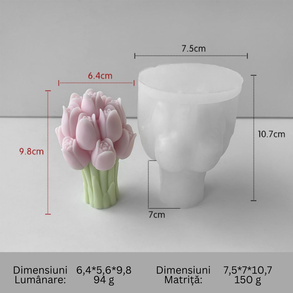 Matrita de silicon, Milmatt, Model Buchet Lalele, pentru lumanari, silicon alimentar, non toxic, 75 x 70 x 107 mm [2]