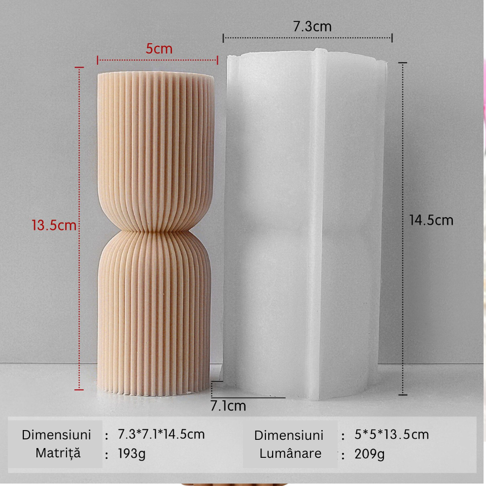 Matrita de silicon, Milmatt, Model Cilindru Elegant, pentru lumanari, silicon alimentar, non toxic, 73 x 73 x 145 mm [6]