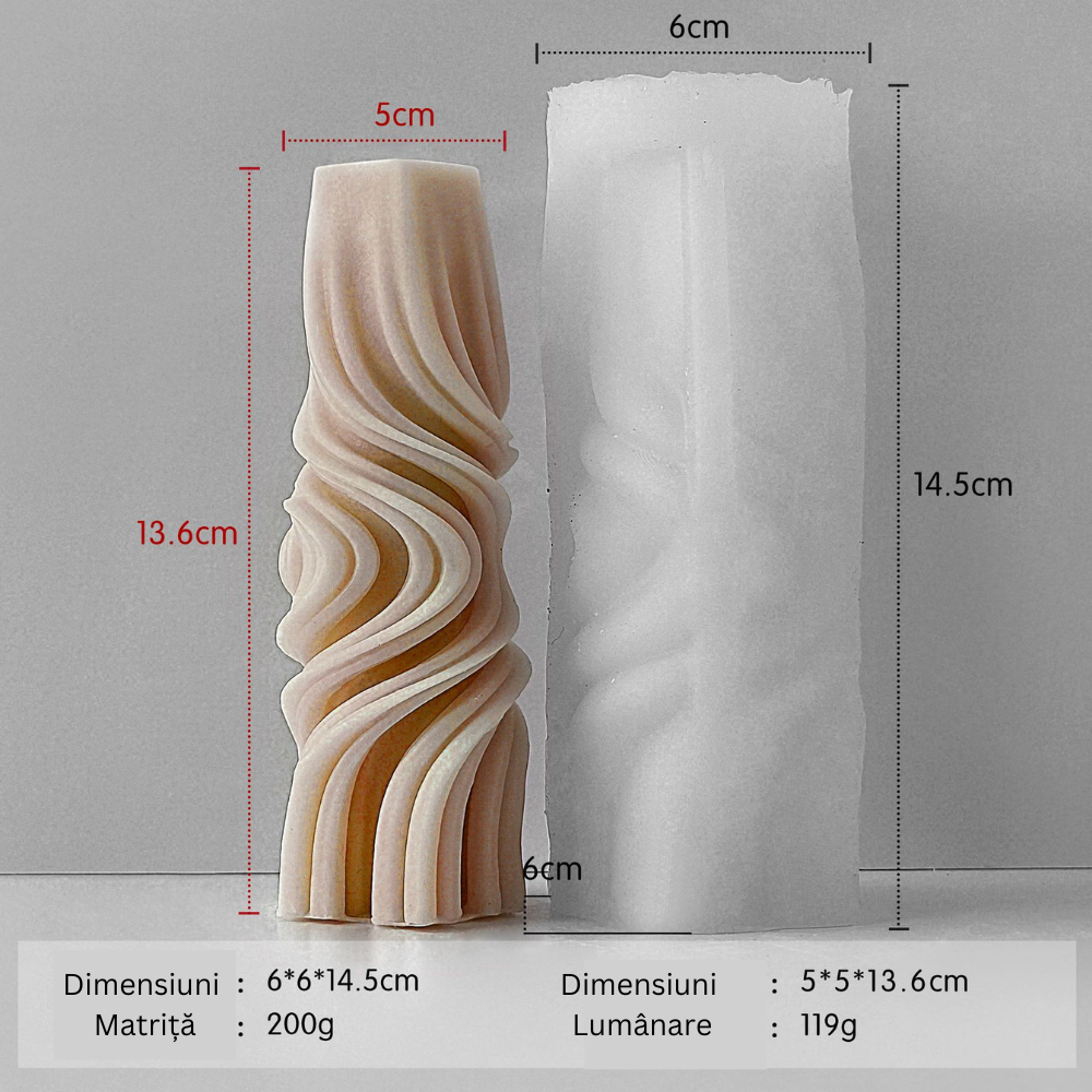 Matrita de silicon, Milmatt, Model Cilindru Valuri, pentru lumanari, silicon alimentar, non toxic, 60 x 60 x 146 mm [2]