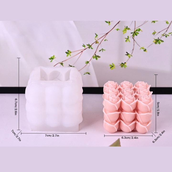 Matrita de silicon, Milmatt, Model Cub Trandafiri, pentru lumanari, silicon alimentar, non toxic, 70 x 70 x 67 mm [2]