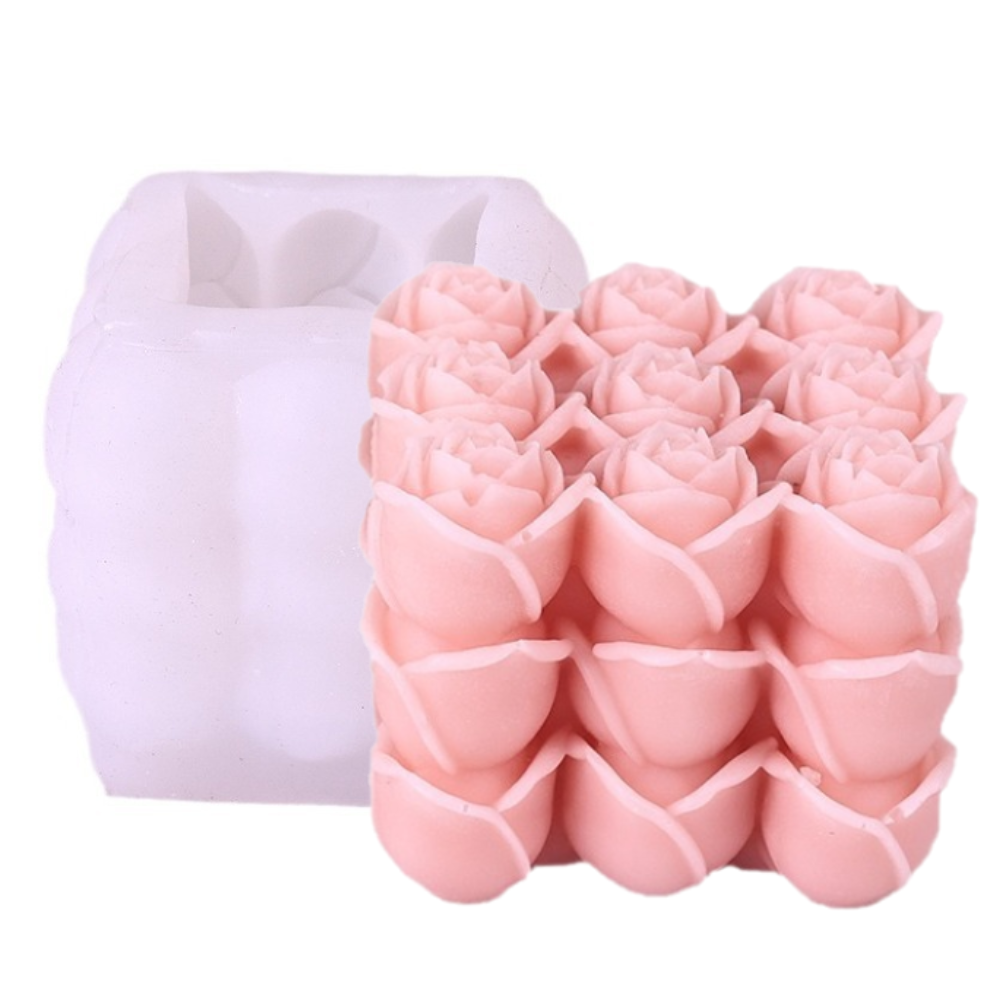 Matrita de silicon, Milmatt, Model Cub Trandafiri, pentru lumanari, silicon alimentar, non toxic, 70 x 70 x 67 mm [3]