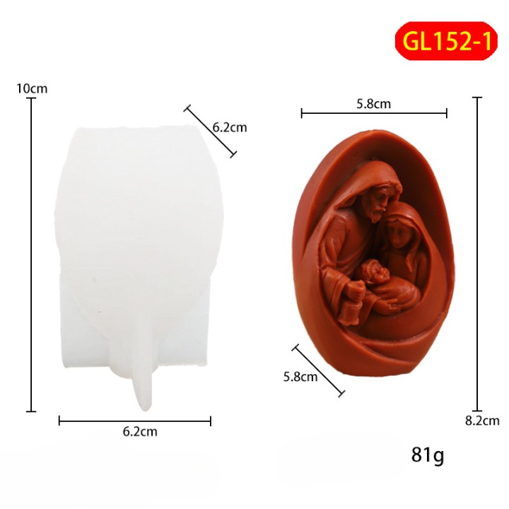 Matrita de silicon, Milmatt, Model Familie Isus, pentru lumanari, silicon alimentar, non toxic, 6.2 x 10 cm [6]