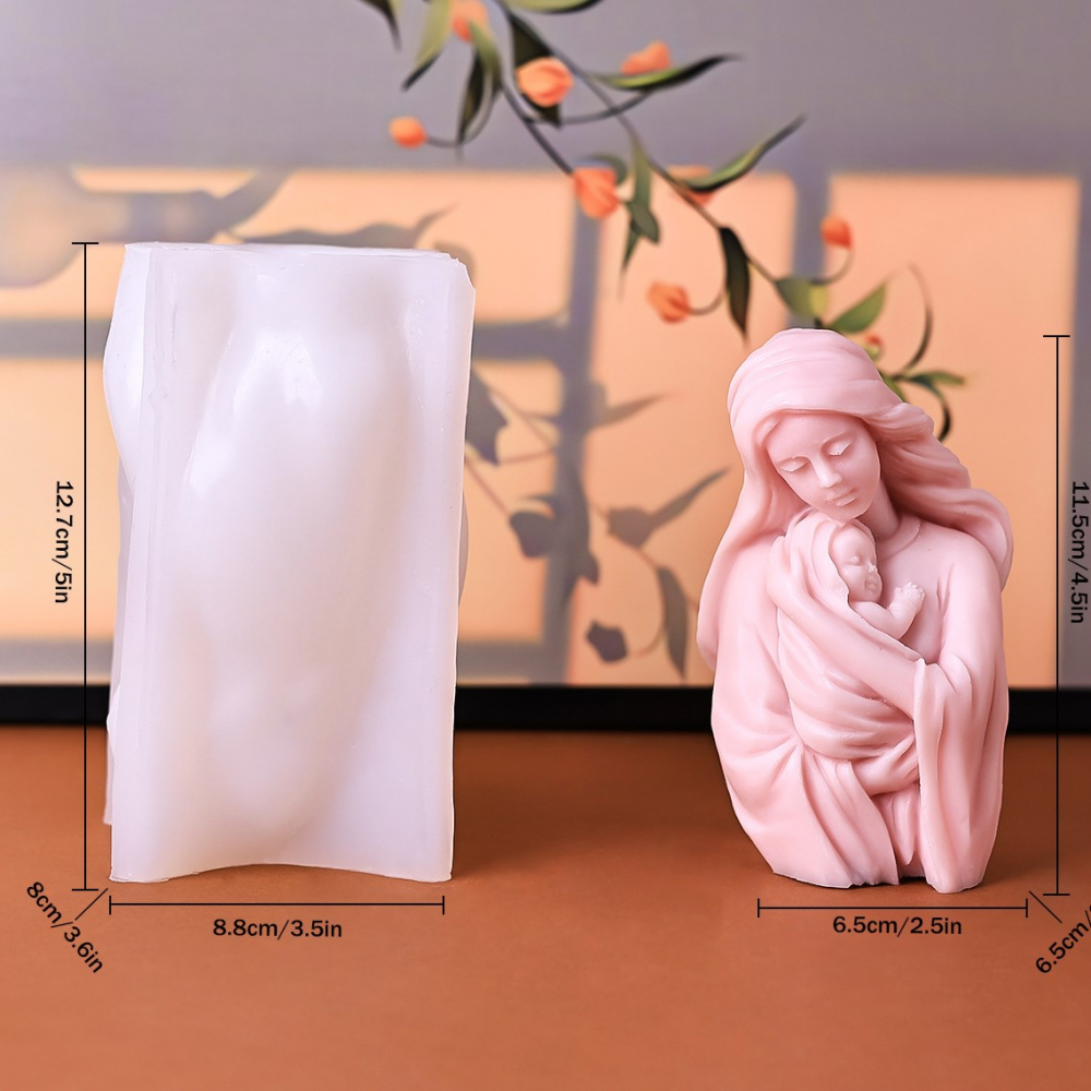 Matrita de silicon, Milmatt, Model Fecioara Maria cu isus, pentru lumanari, silicon alimentar, non toxic, 8.8 x 12.7 cm [6]