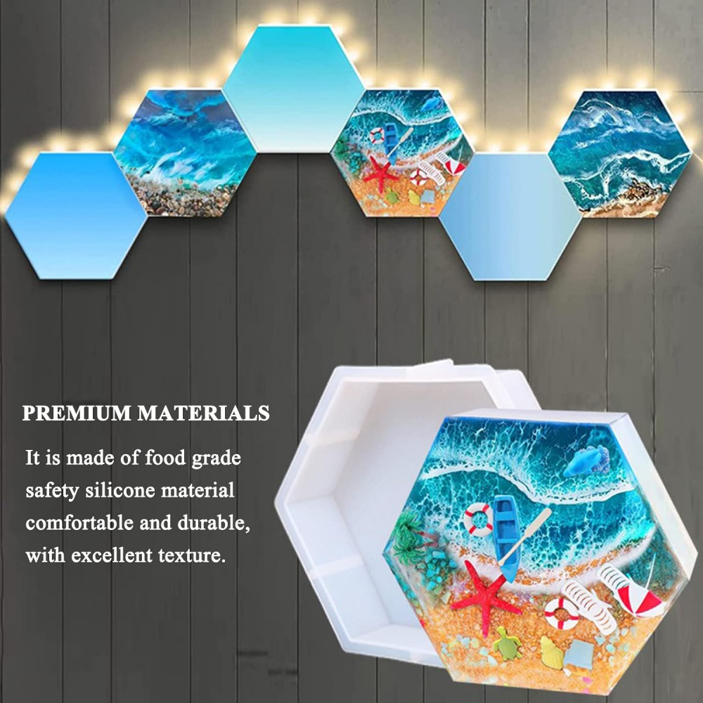 Matrita de silicon, Milmatt, Model hexagon, silicon premium, reutilizabil, potrivit pentru rasina epoxidica, 22.5 x 20 cm [6]