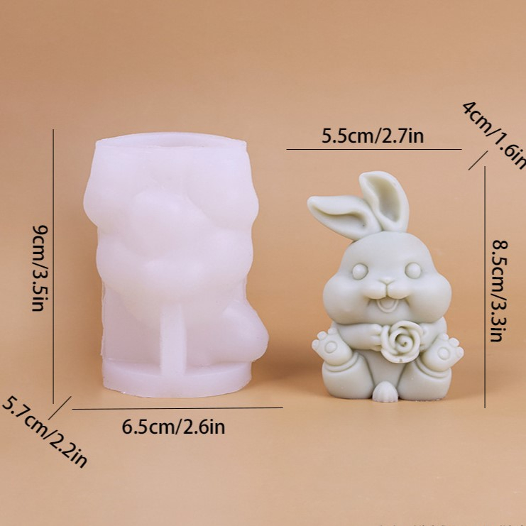 Matrita de silicon, Milmatt, Model iepuras de Paste cu trandafir, pentru lumanari, silicon alimentar, non toxic, 90 x 65 mm [2]