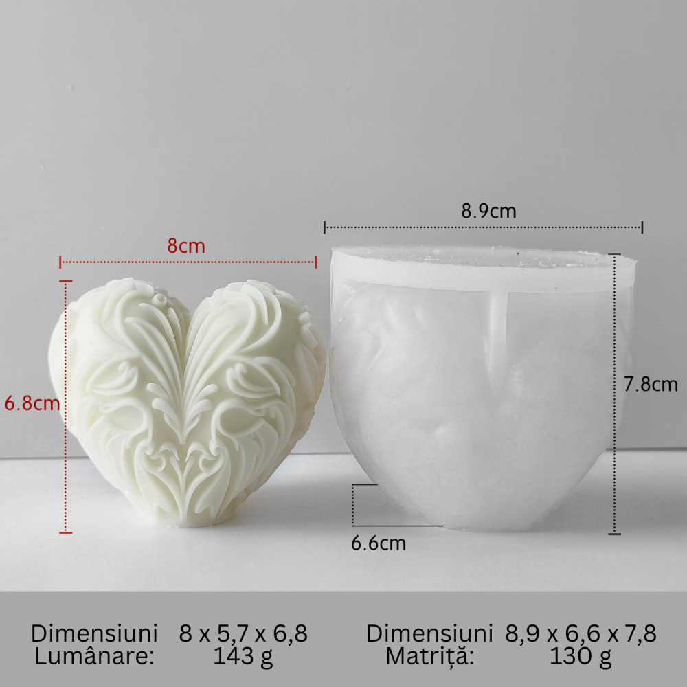 Matrita de silicon, Milmatt, Model Inima 1, pentru lumanari, silicon alimentar, non toxic, 89 x 66 x 78 mm [2]