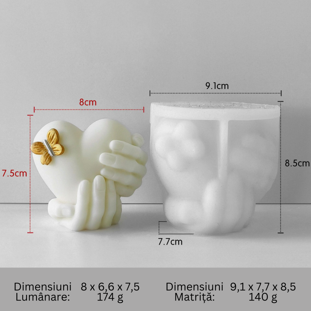 Matrita de silicon, Milmatt, Model Inima in maini cu fluturas, pentru lumanari, silicon alimentar, non toxic, 91 x 77 x 85 mm [4]