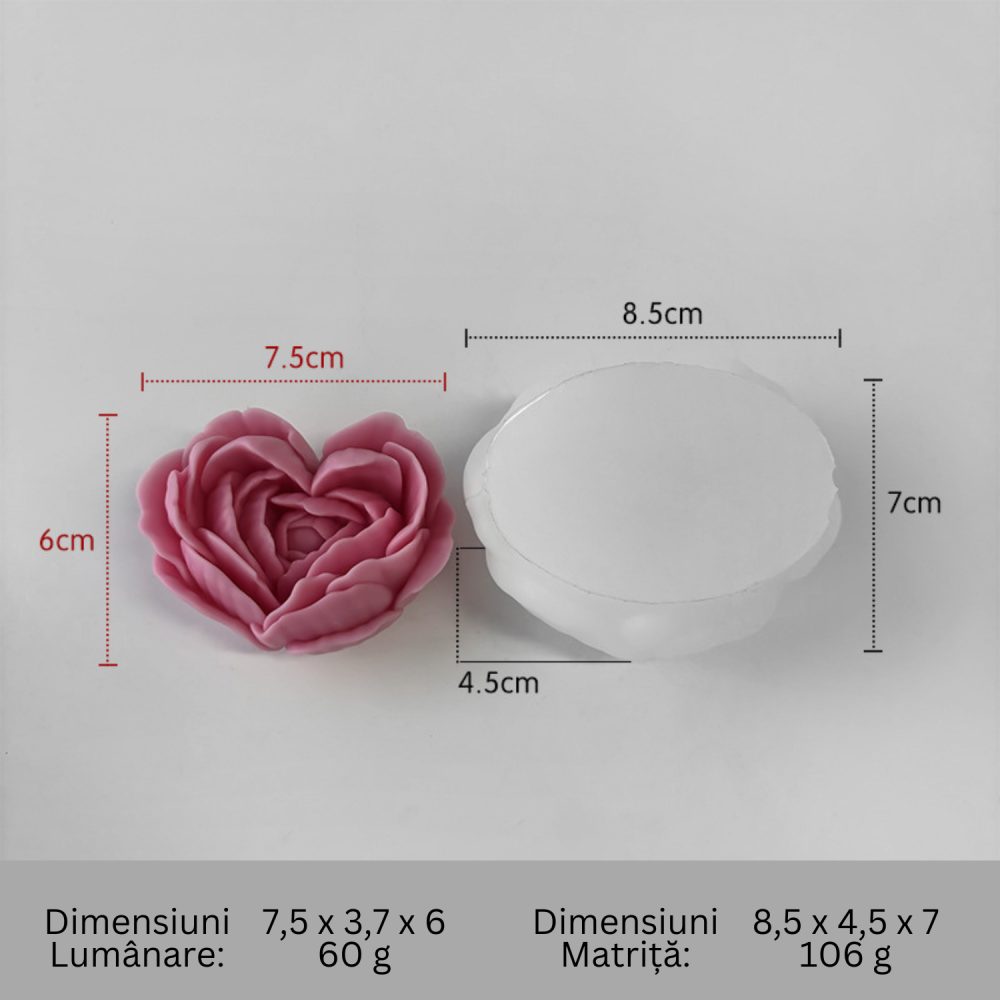 Matrita de silicon, Milmatt, Model Inima Trandafir, pentru lumanari, silicon alimentar, non toxic, 85 x 70 x 45 mm [3]