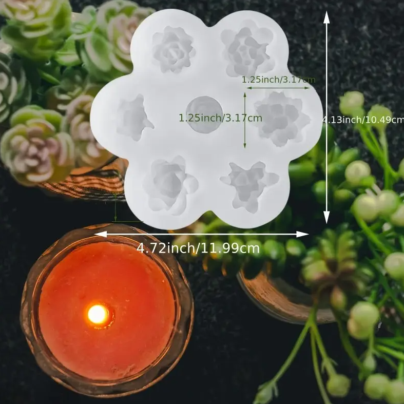 Matrita de silicon, Milmatt, Model Mix 7 Plante Suculente, pentru lumanari, silicon alimentar, non toxic, 120 x 105 mm [3]