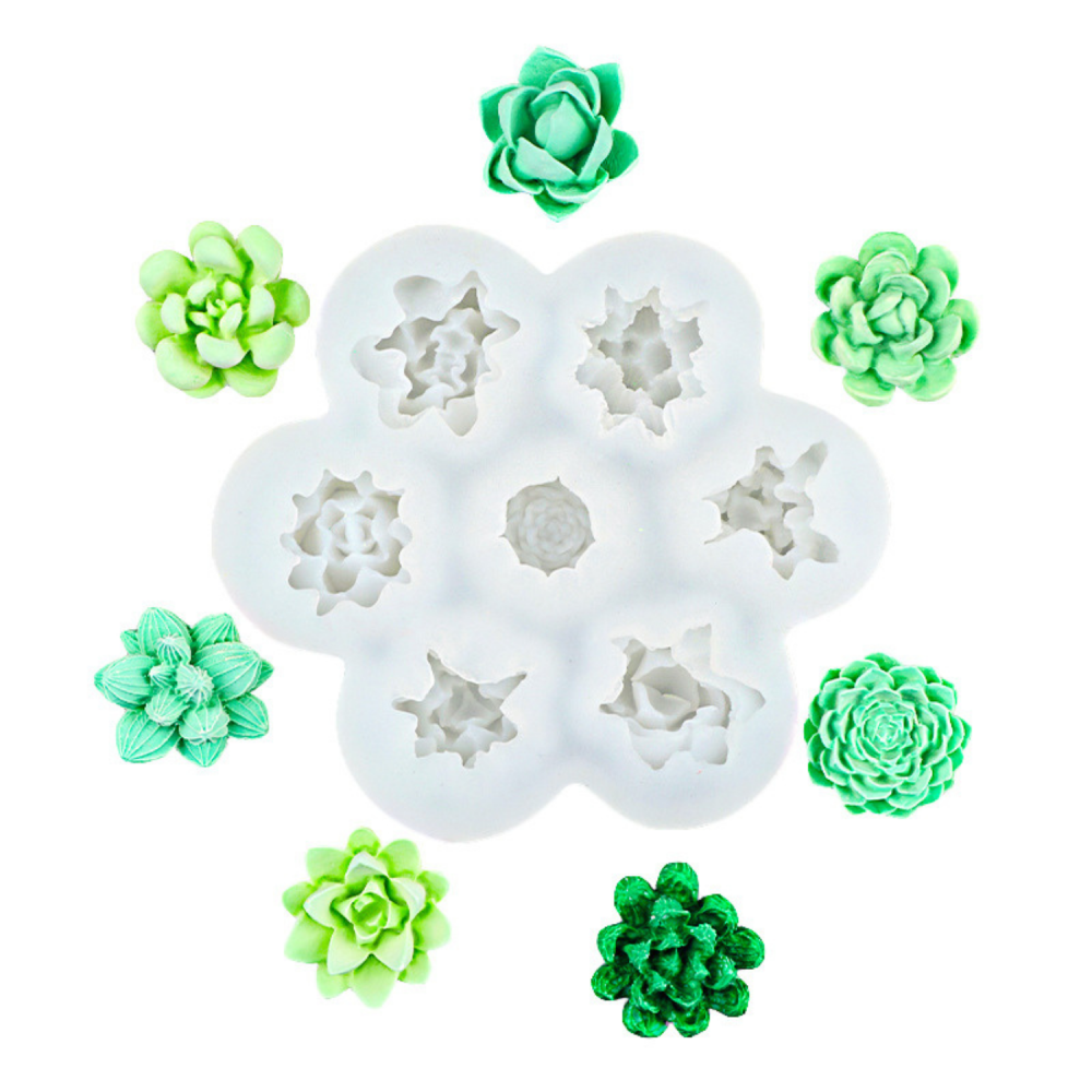 Matrita de silicon, Milmatt, Model Mix 7 Plante Suculente, pentru lumanari, silicon alimentar, non toxic, 120 x 105 mm [2]