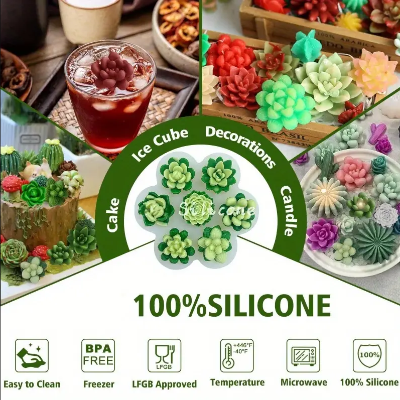 Matrita de silicon, Milmatt, Model Mix 7 Plante Suculente, pentru lumanari, silicon alimentar, non toxic, 120 x 105 mm [6]