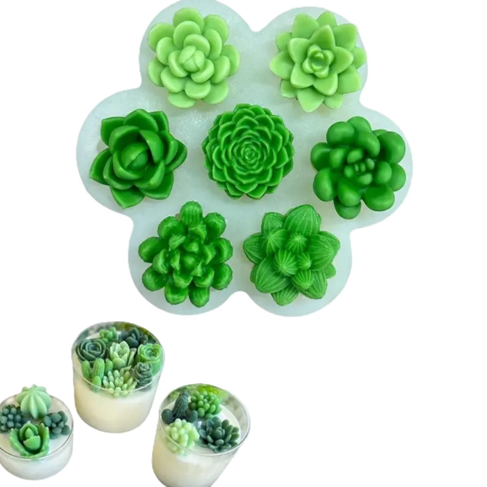 Matrita de silicon, Milmatt, Model Mix 7 Plante Suculente, pentru lumanari, silicon alimentar, non toxic, 120 x 105 mm [1]