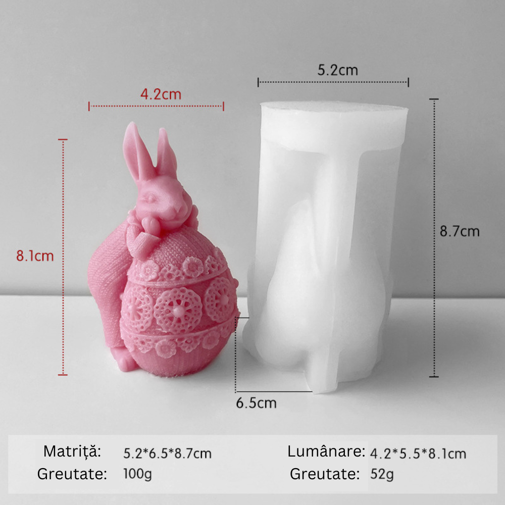 Matrita de silicon, Milmatt, Model ou de Paste cu Iepuras Barbat , pentru lumanari, silicon alimentar, non toxic, 65 x 87 mm [6]