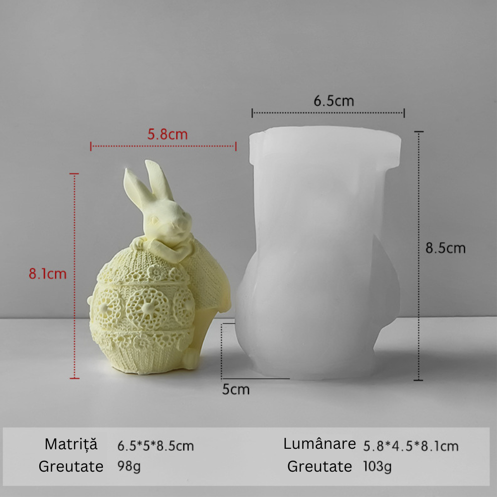 Matrita de silicon, Milmatt, Model ou de Paste cu Iepuras femeie , pentru lumanari, silicon alimentar, non toxic, 65 x 85 mm [3]