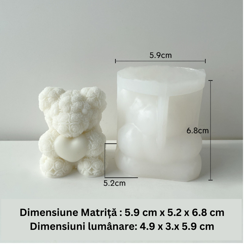 Matrita de silicon, Milmatt, Model ursulet cu trandafiri, pentru lumanari, silicon alimentar, non toxic, 59 x 68 mm [2]