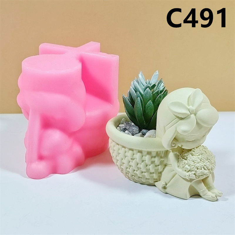 Matrita de silicon mini ghiveci, Milmatt, Model Fetita cu buchet si cos [9]