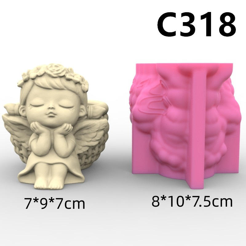 Matrita de silicon mini ghiveci, Milmatt, Model Ingeras Fetita cu codite si cos, silicon premium, reutilizabil, potrivit pentru praf ceramic, gips, ipsos, ciment, 8 x 10 x 7.5 cm [3]