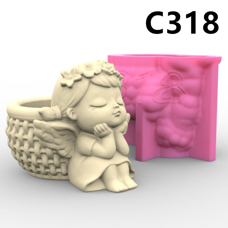 Matrita de silicon mini ghiveci, Milmatt, Model Ingeras Fetita cu codite si cos, silicon premium, reutilizabil, potrivit pentru praf ceramic, gips, ipsos, ciment, 8 x 10 x 7.5 cm [5]