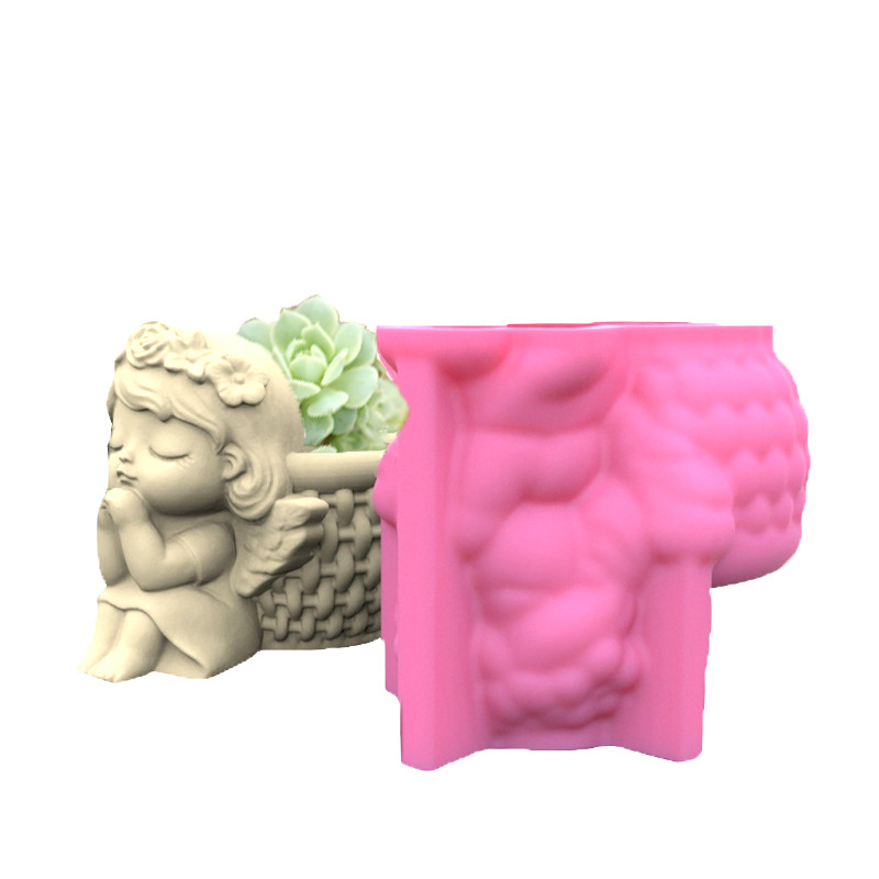 Matrita de silicon mini ghiveci, Milmatt, Model Ingeras Fetita cu cos, silicon premium, reutilizabil, potrivit pentru praf ceramic, gips, ipsos, ciment, 7,5 x 7,5 x 9,7 cm [3]