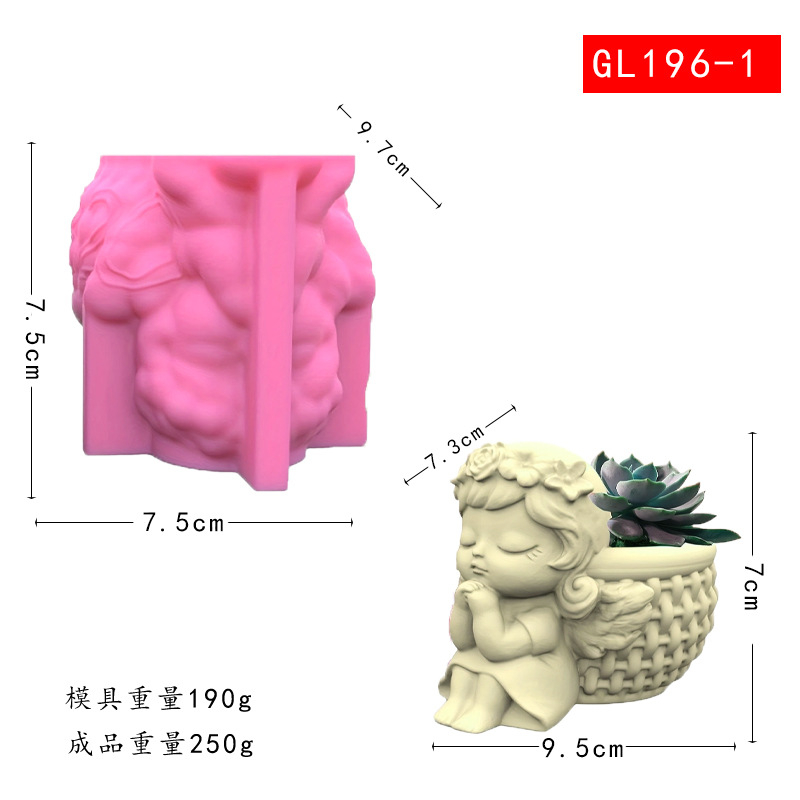 Matrita de silicon mini ghiveci, Milmatt, Model Ingeras Fetita cu cos, silicon premium, reutilizabil, potrivit pentru praf ceramic, gips, ipsos, ciment, 7,5 x 7,5 x 9,7 cm [6]