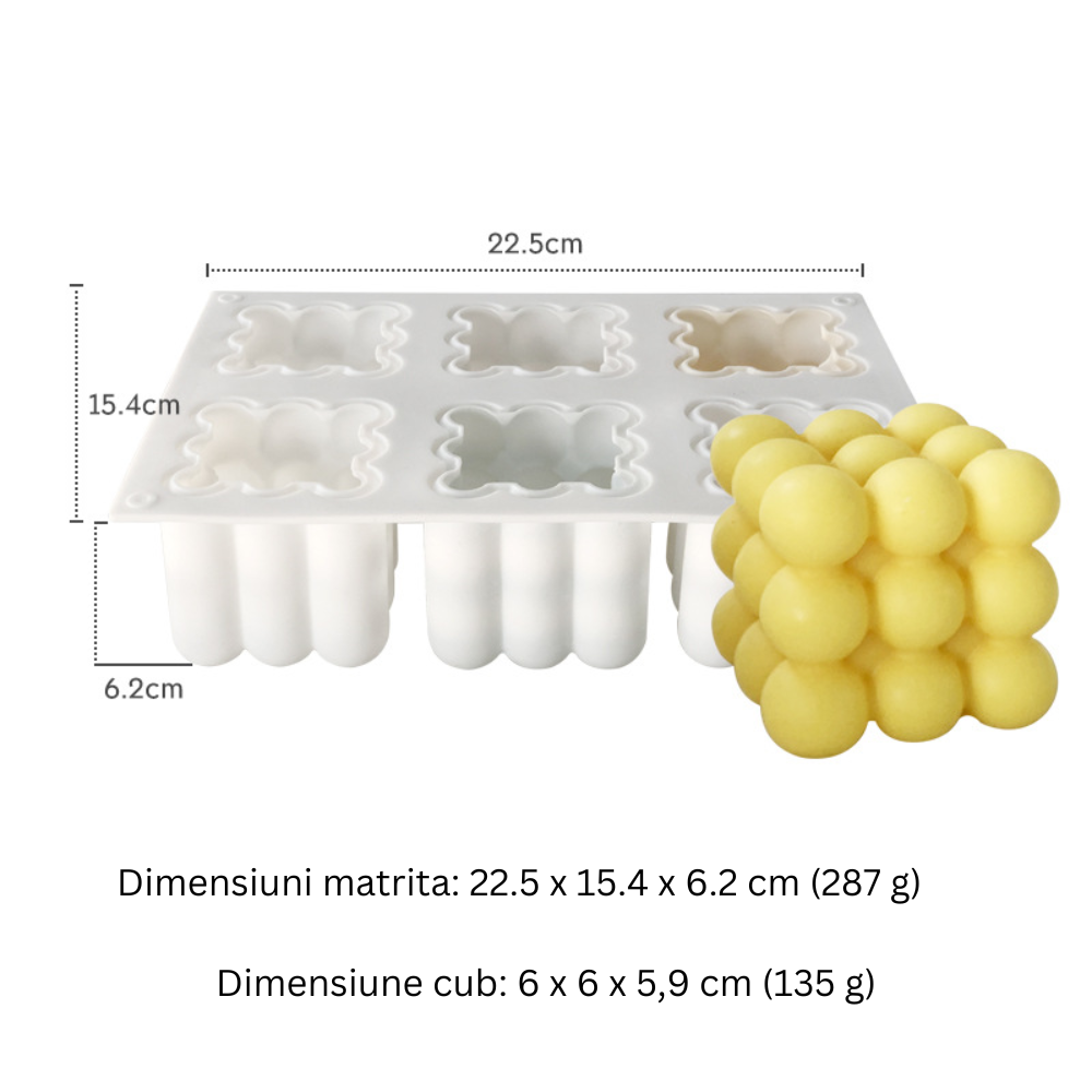 Matrita de silicon pentru lumanari, Milmatt, 6 cuburi Bubble, 3D, cub 6x6cm [3]