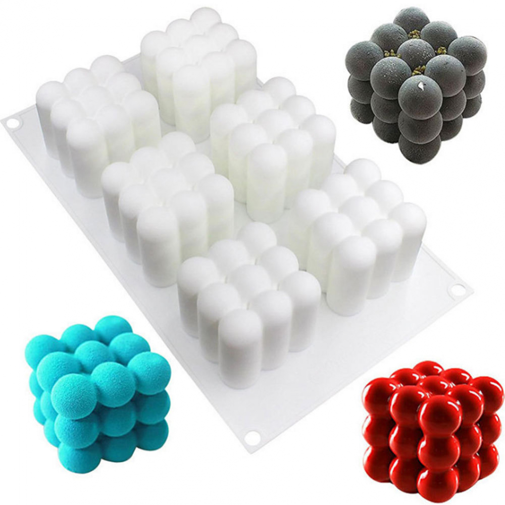 Matrita de silicon pentru lumanari, Milmatt, 6 cuburi Bubble, 3D, cub 6x6cm [1]