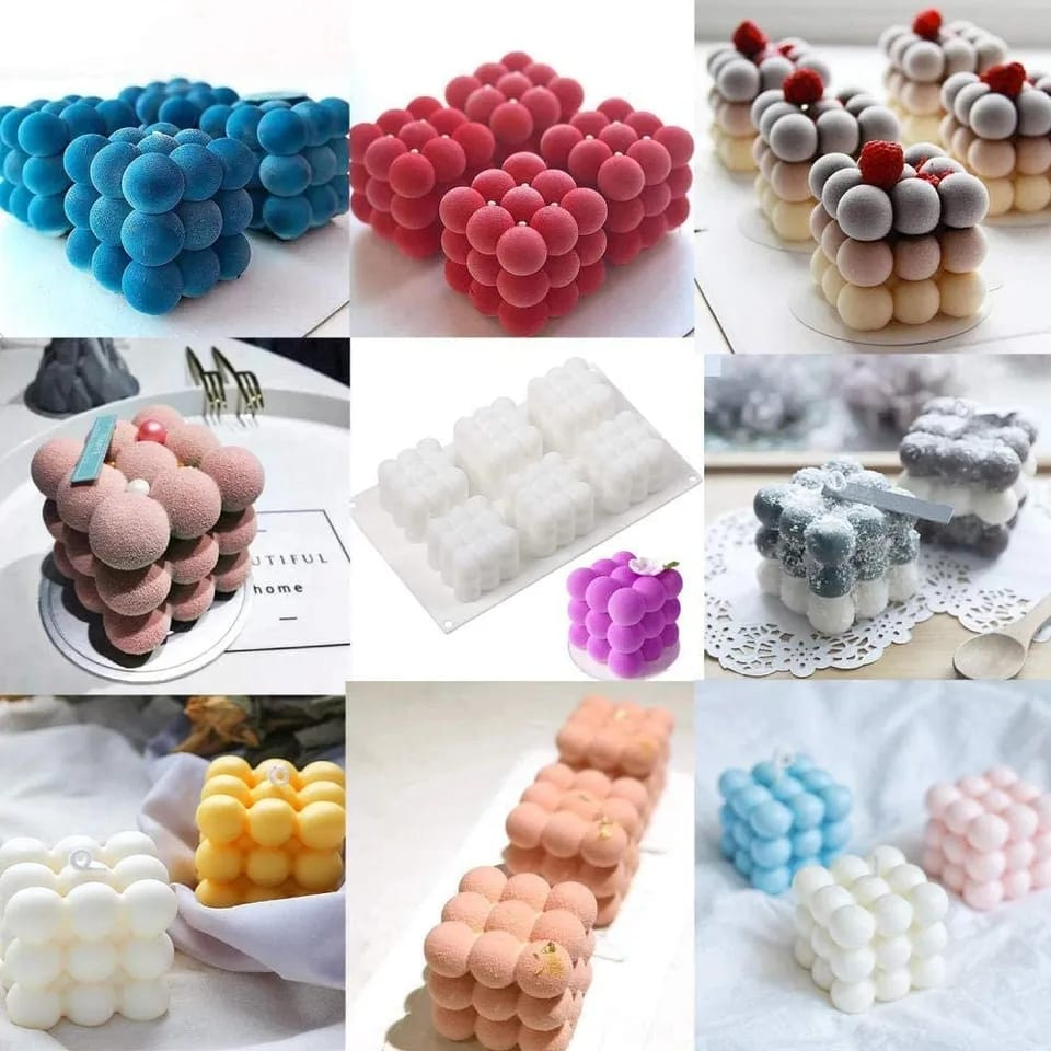 Matrita de silicon pentru lumanari, Milmatt, 6 cuburi Bubble, 3D, cub 6x6cm [8]