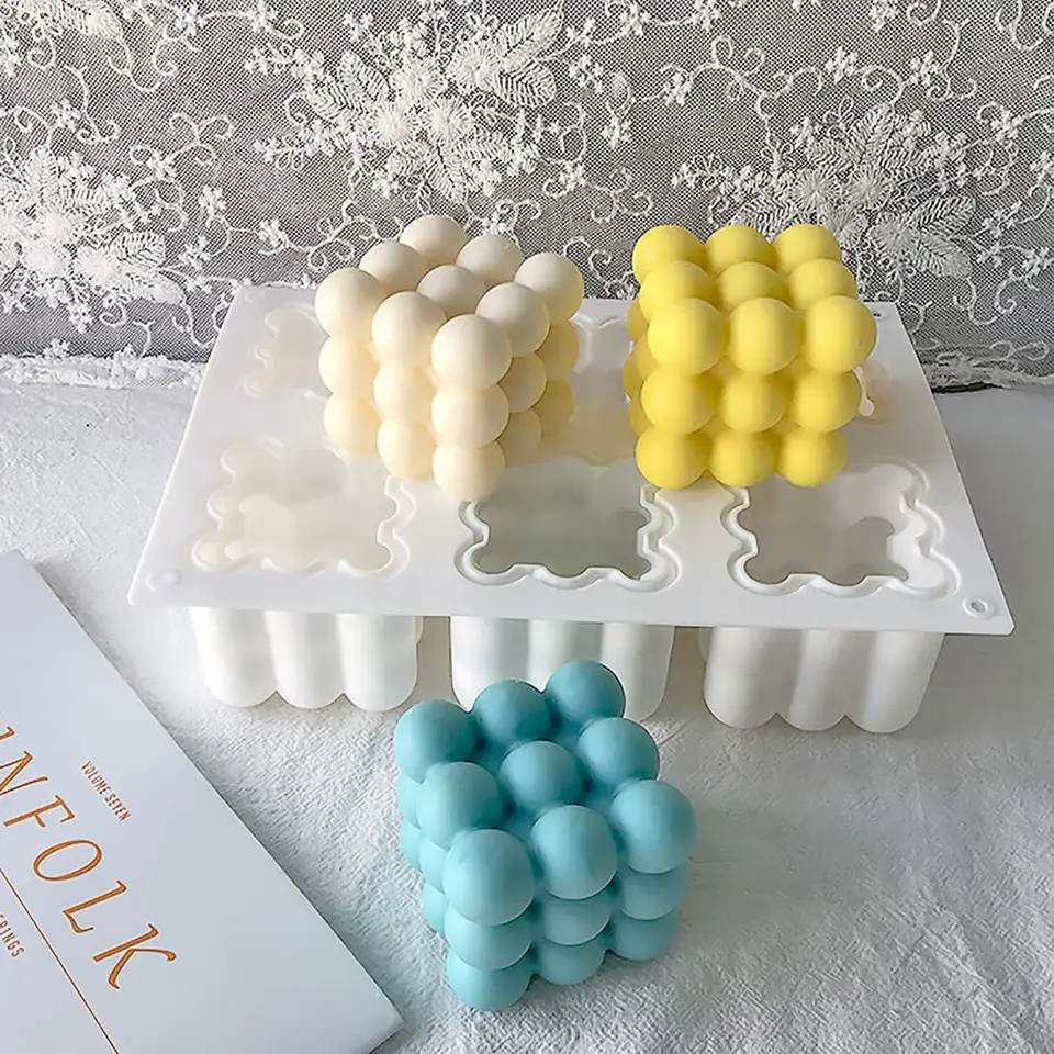 Matrita de silicon pentru lumanari, Milmatt, 6 cuburi Bubble, 3D, cub 6x6cm [6]