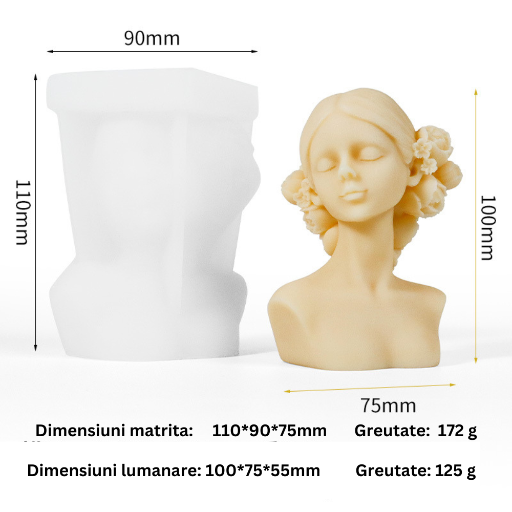Matrita de silicon pentru lumanari, Milmatt, Model Fata Ochi Inchisi, 90 x 110 mm [2]