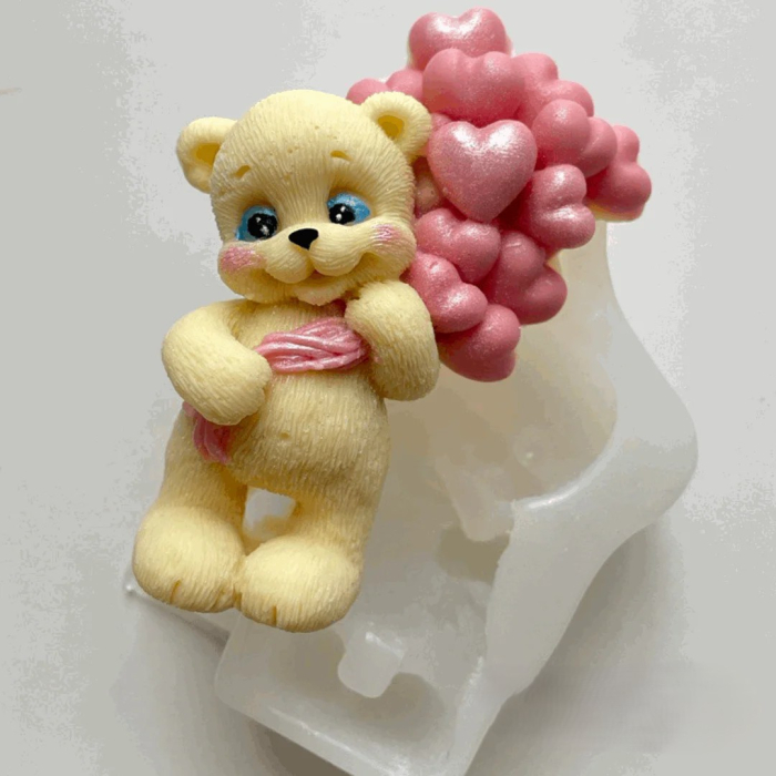 Matrita din silicon alimentar premium, Ursulet cu baloane inima, pentru lumânări, săpun și deserturi [2]