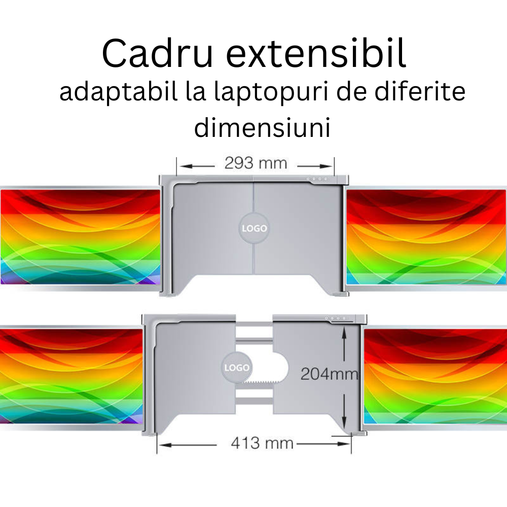 Monitor extender portabil Tri-screen pentru laptop, Milmatt, Model S 300 ecran 13.3 inch, Wide, rezolutie 1920x1080, portabil, gri [10]